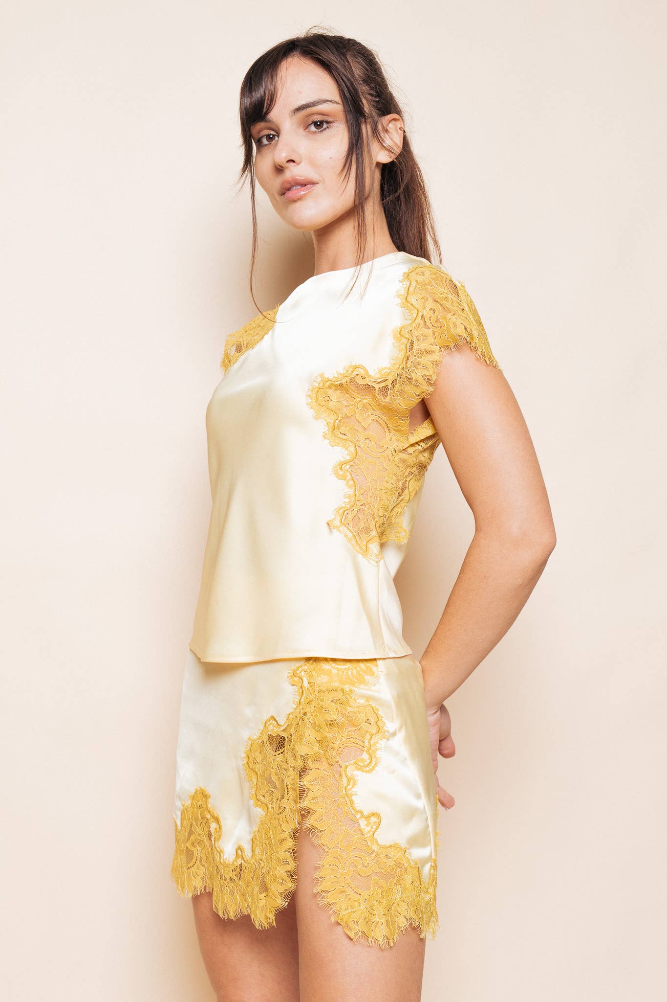 GOLD LACE EDGE WRAP MINI SKIRT