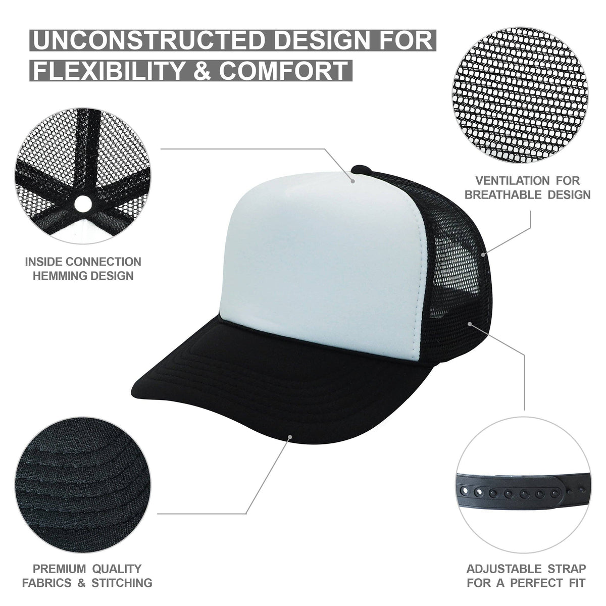 Nissun Foam Trucker Hat, 5 Panel Mesh Cap, Two Tone Colors - SPC