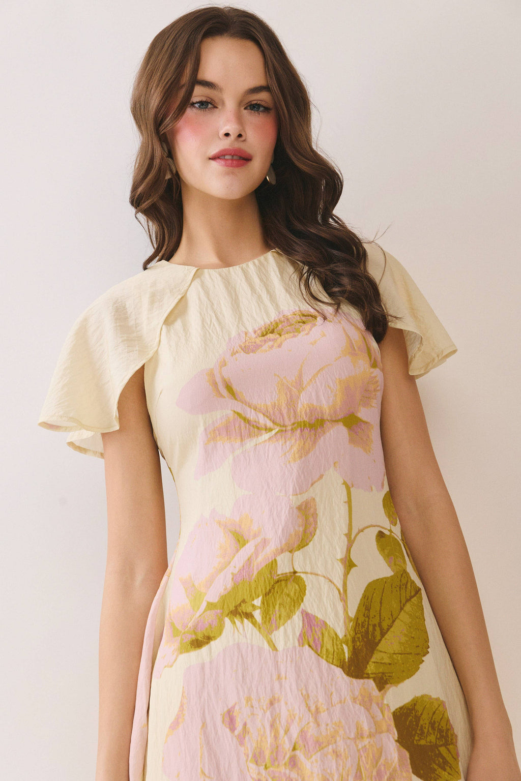 Floral Print Fitted Bodice Round Neck Mini Dress