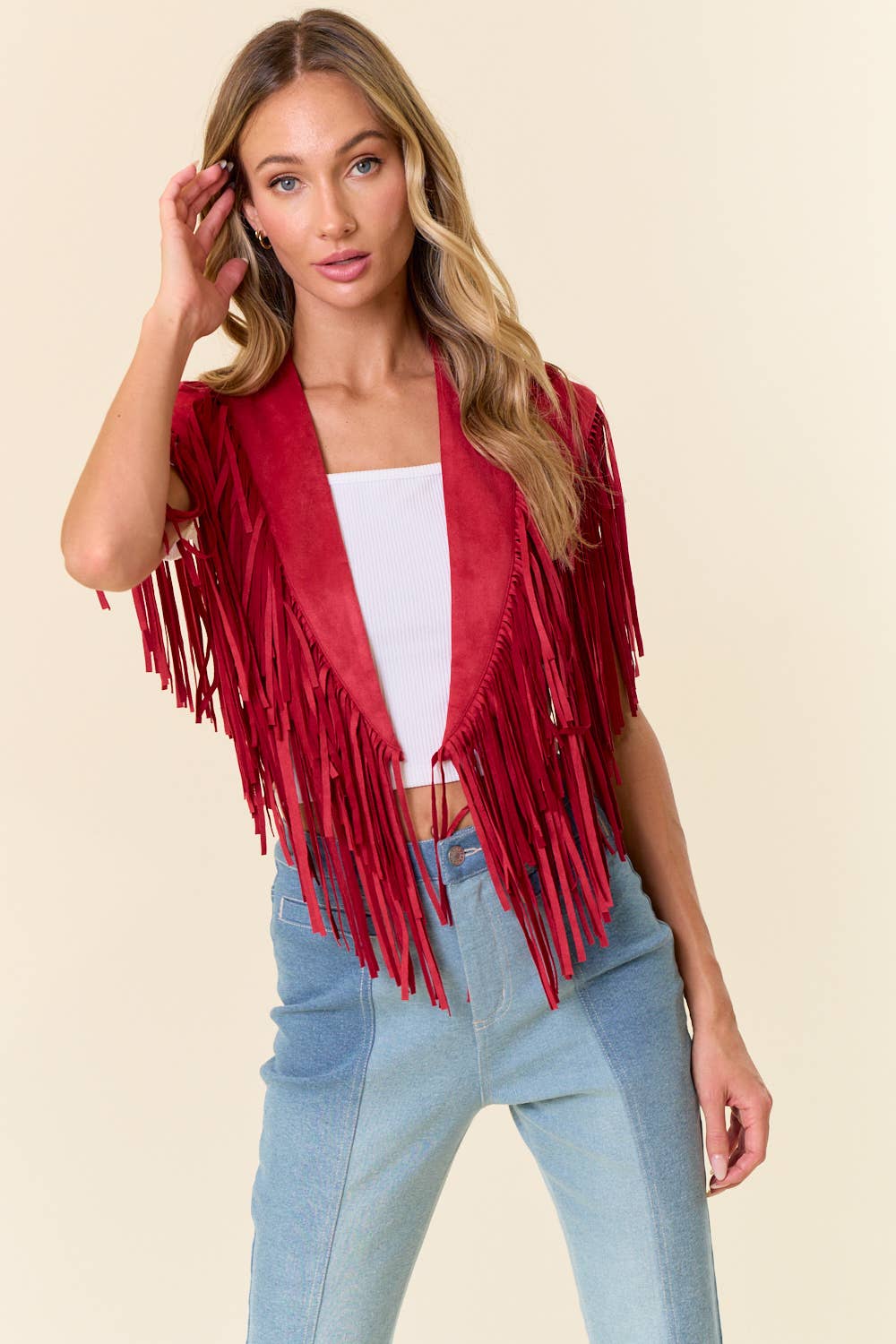 RED WESTERN FRINGE SUEDE COLLAR / SHRUG