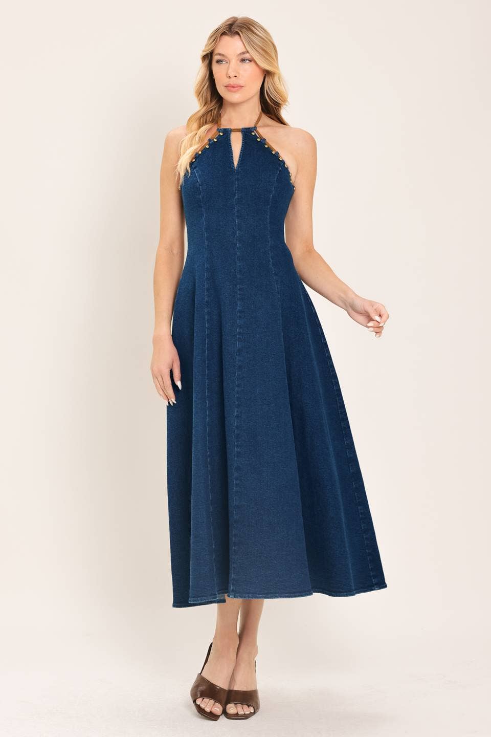 Washed denim midi dress