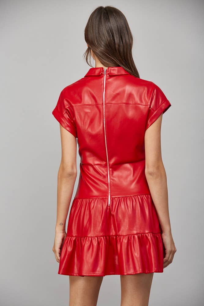 TWISTED FRONT FAUX LEATHER DRESS