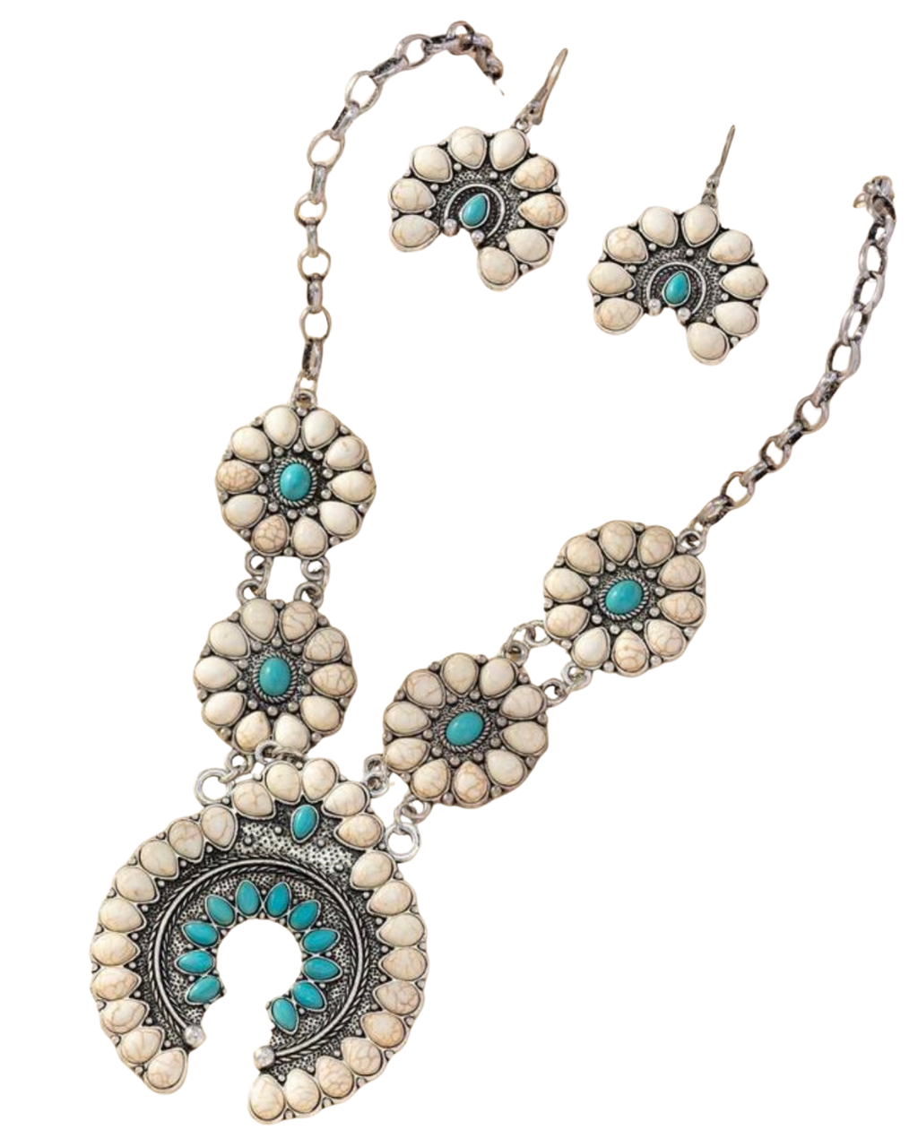 White & Turquoise Necklace and Earring Set