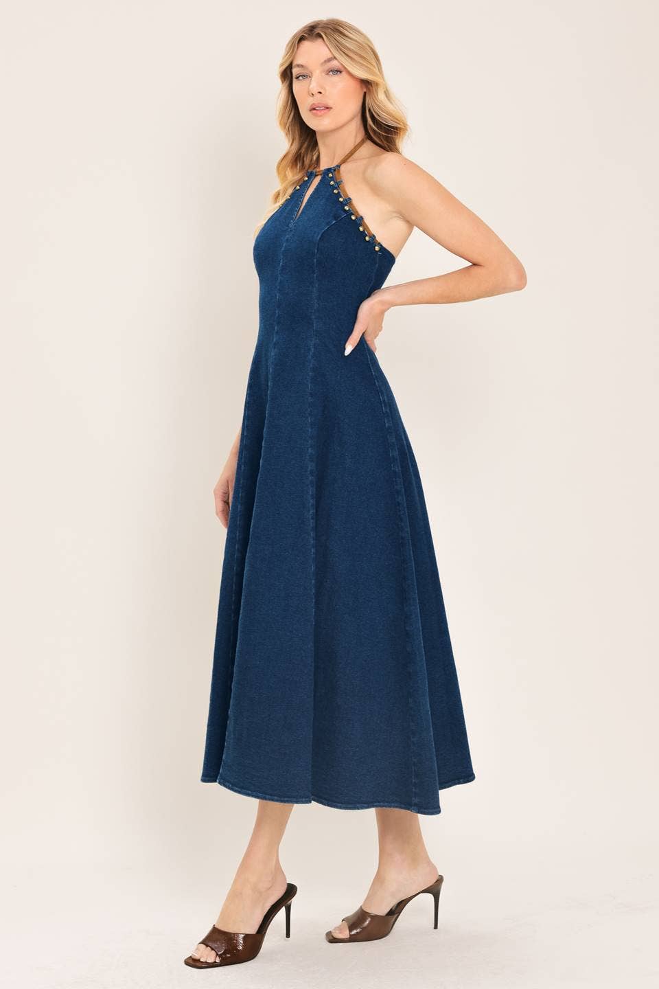 Washed denim midi dress
