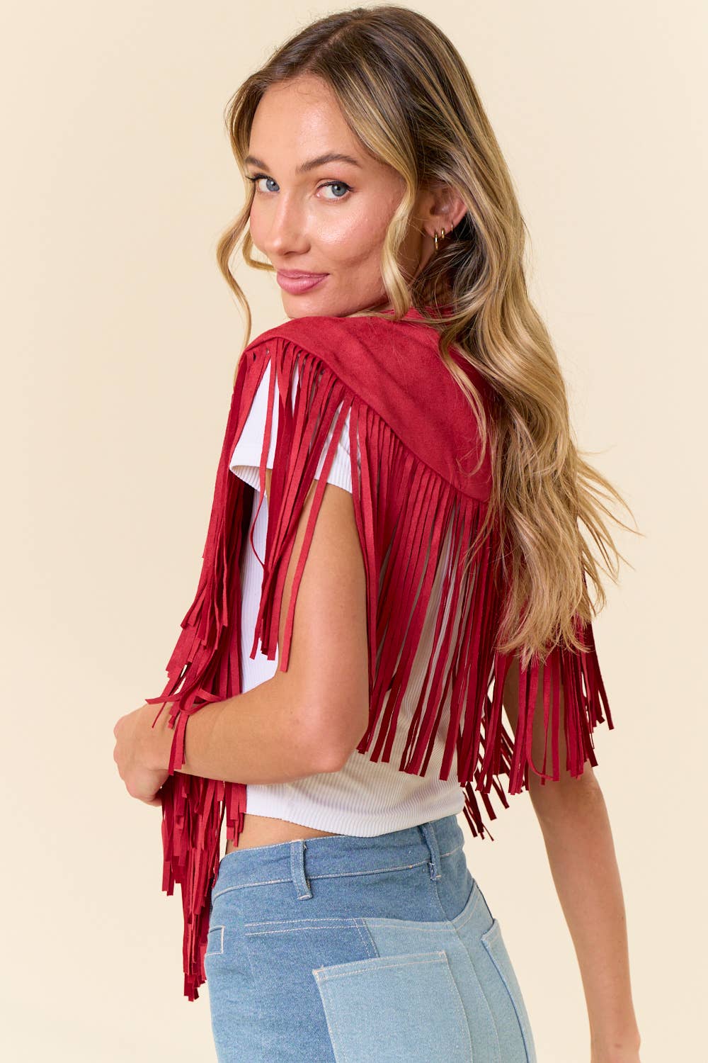 RED WESTERN FRINGE SUEDE COLLAR / SHRUG