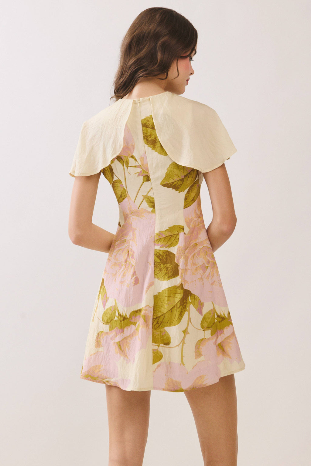 Floral Print Fitted Bodice Round Neck Mini Dress