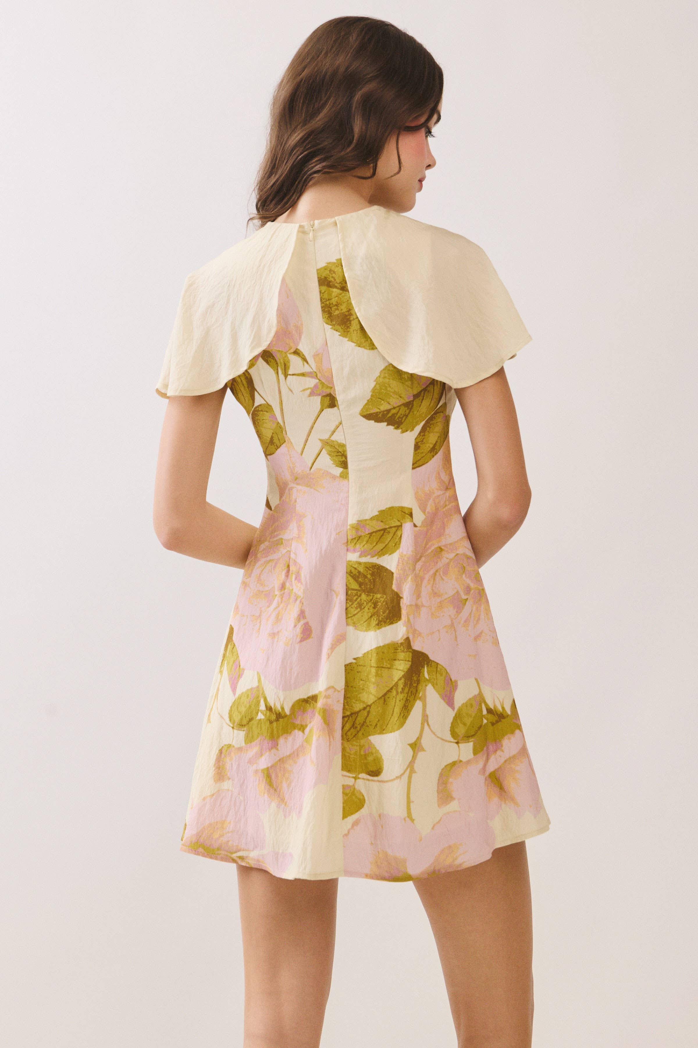 Floral Print Fitted Bodice Round Neck Mini Dress