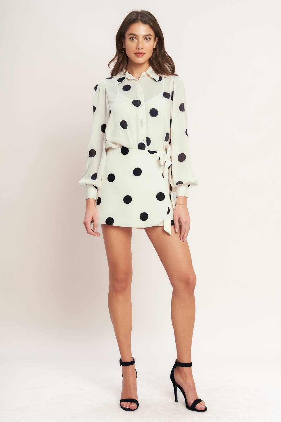 Polka Dot Printed Long Sleeve With Cami