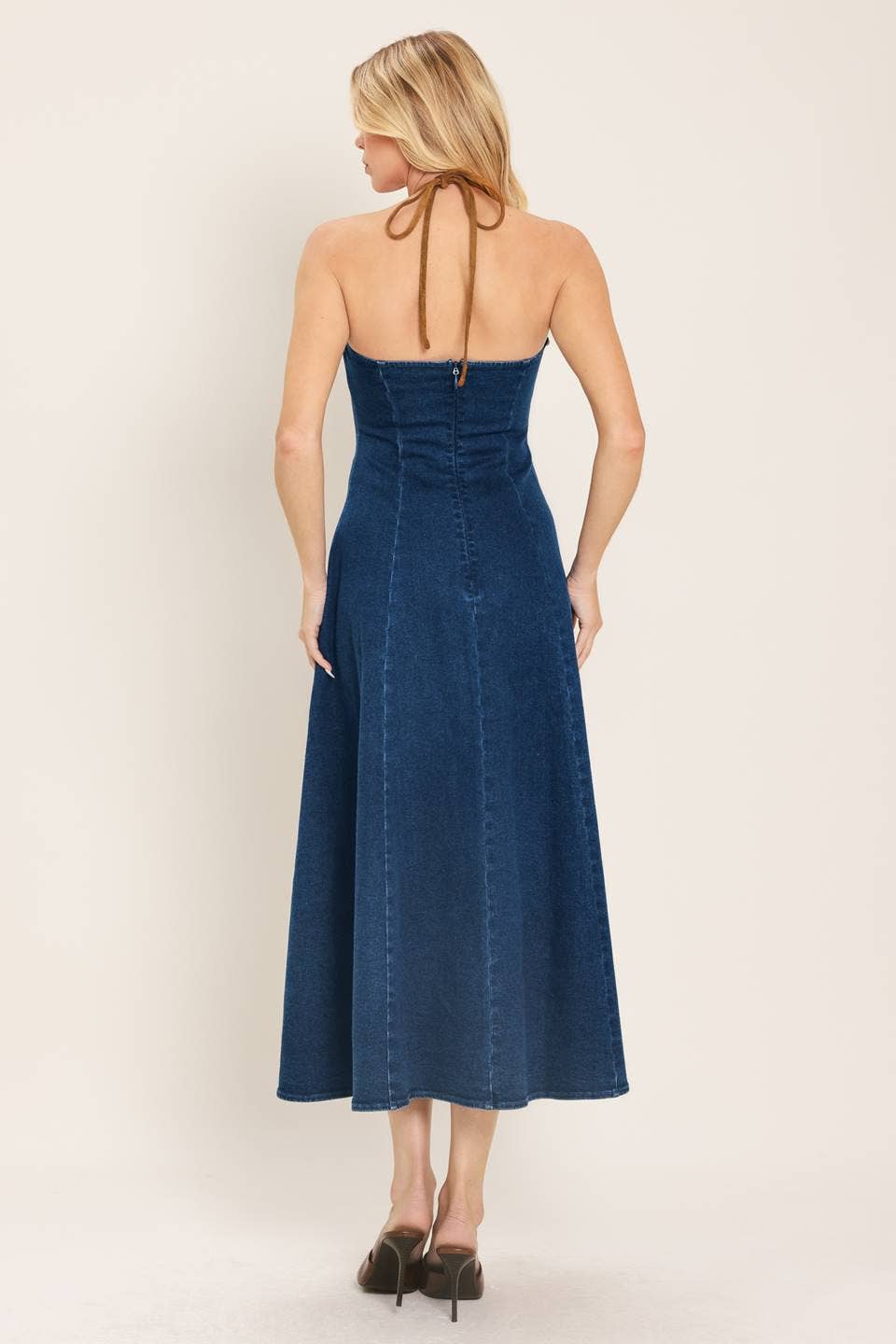 Washed denim midi dress