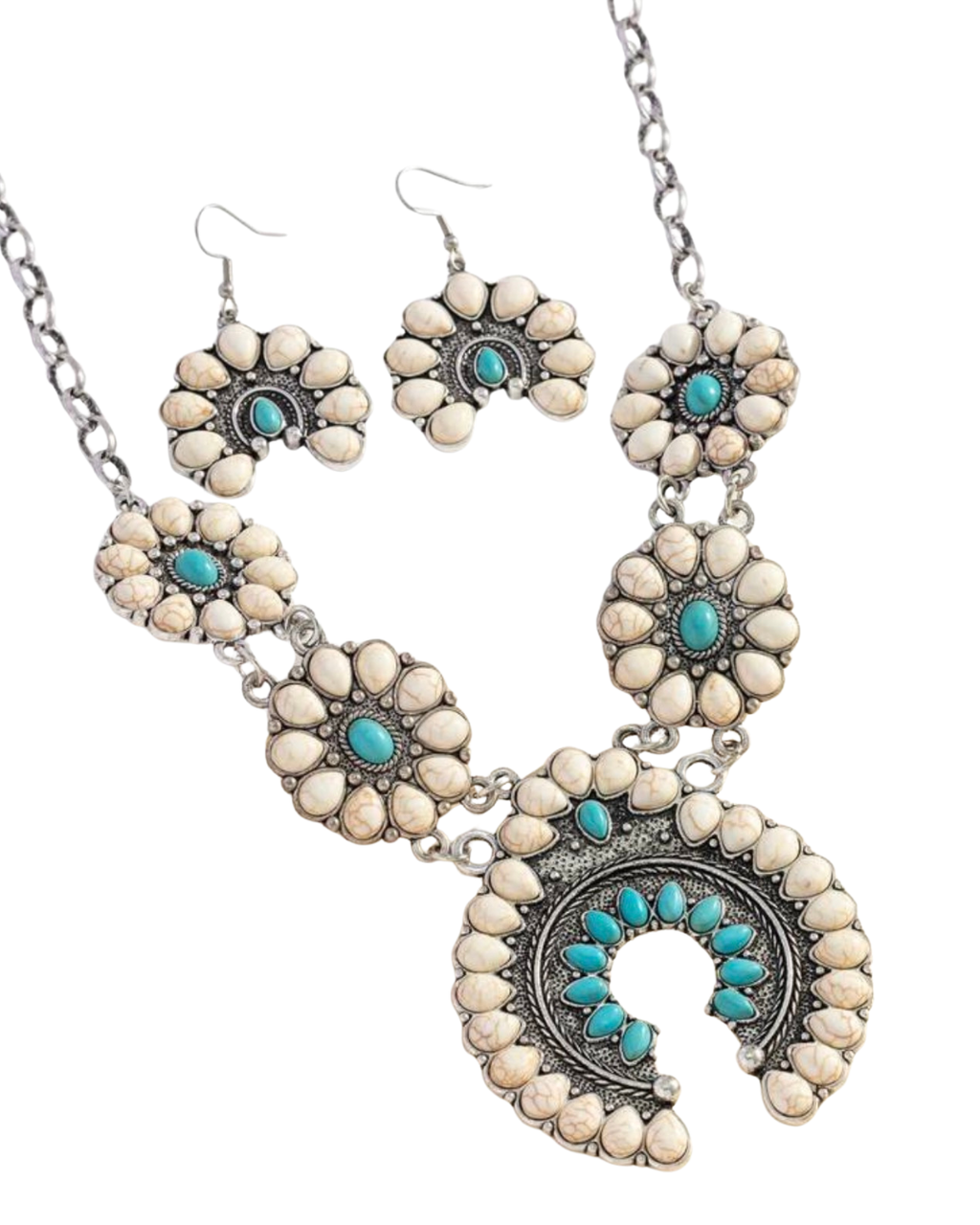 White & Turquoise Necklace and Earring Set