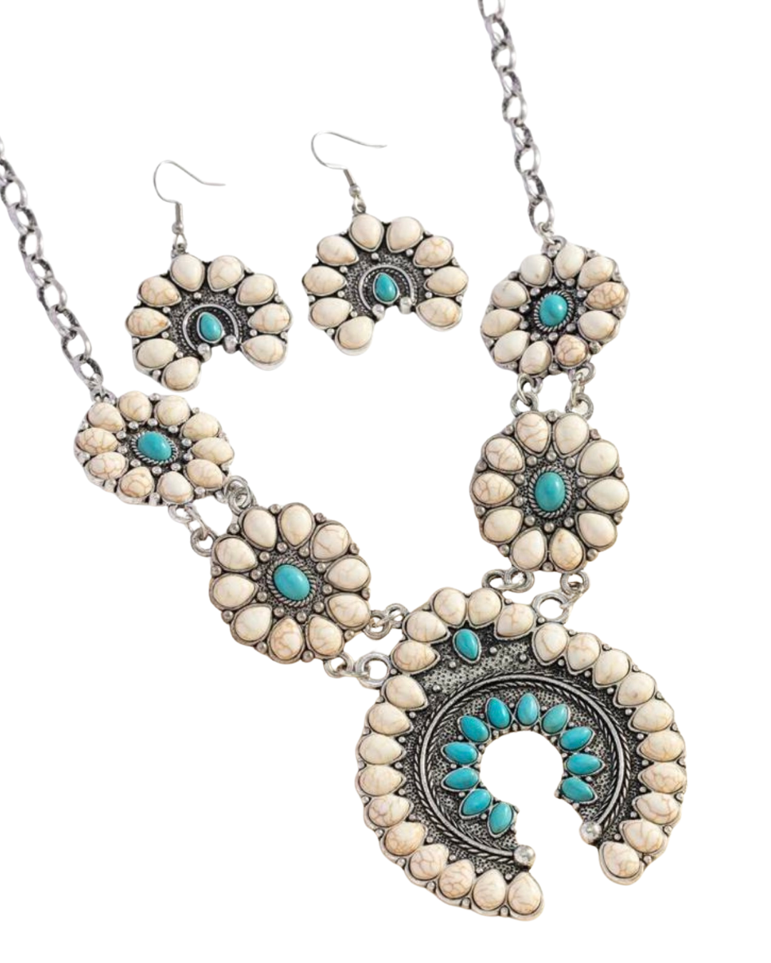 White & Turquoise Necklace and Earring Set