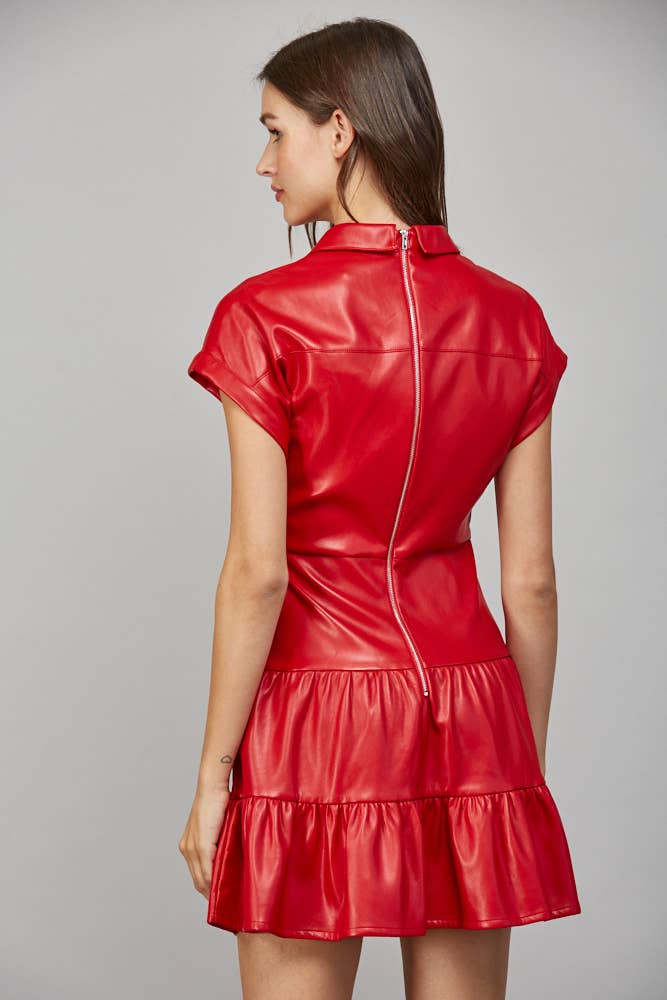 TWISTED FRONT FAUX LEATHER DRESS