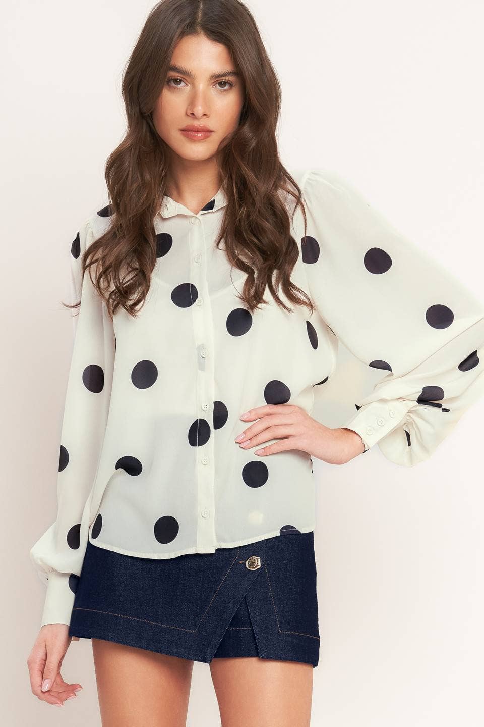 Polka Dot Printed Long Sleeve With Cami