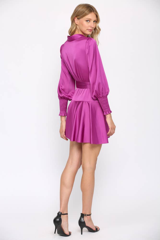 SATIN TIE WAIST WRAP DRESS