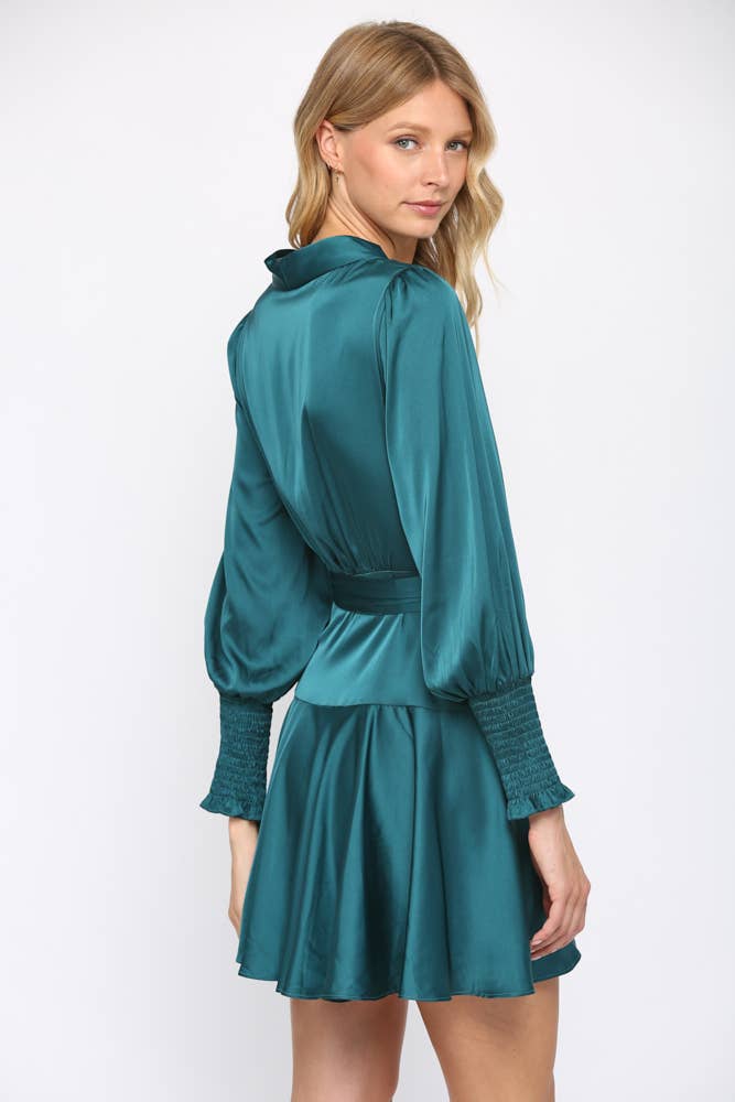 SATIN TIE WAIST WRAP DRESS