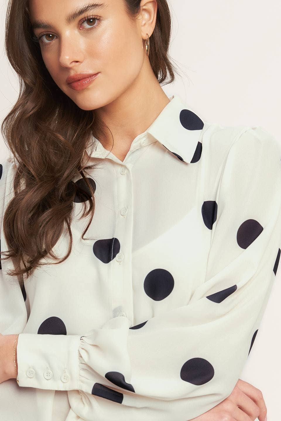 Polka Dot Printed Long Sleeve With Cami