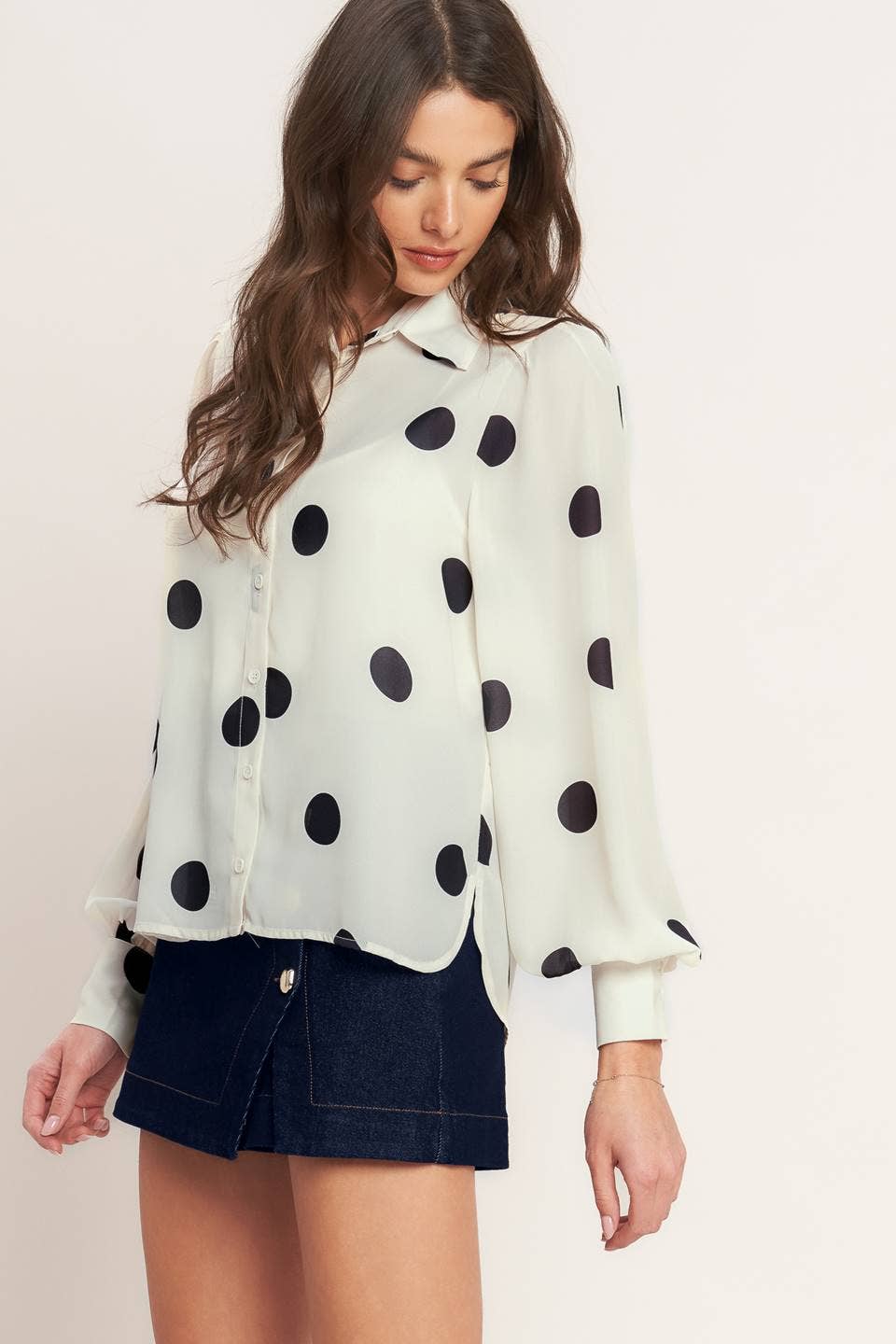 Polka Dot Printed Long Sleeve With Cami