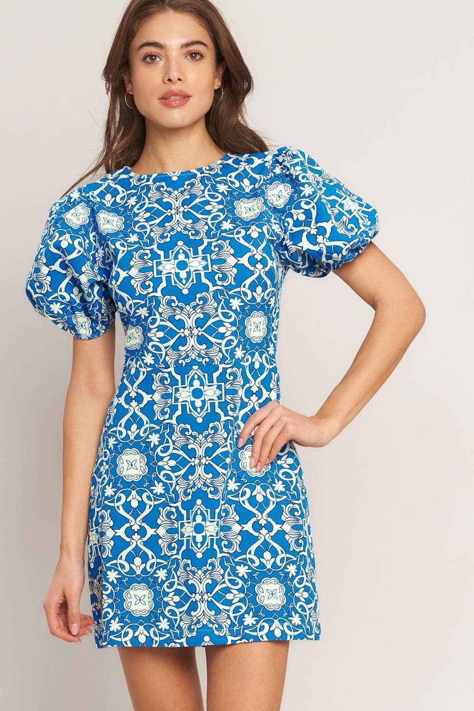 Blue print mini dress