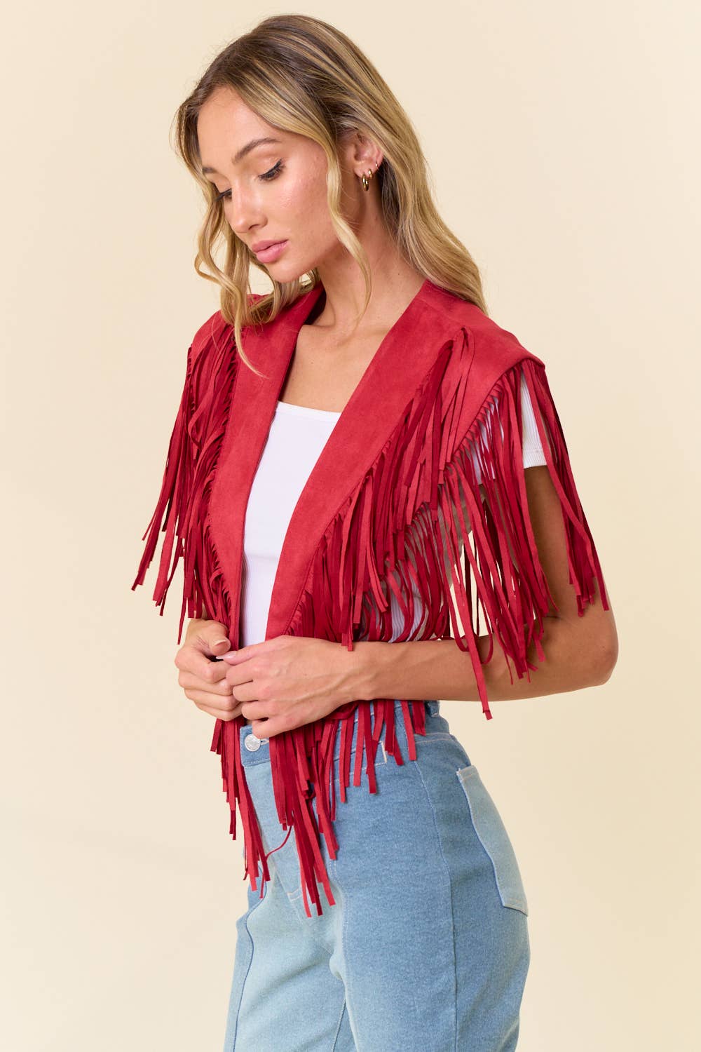 RED WESTERN FRINGE SUEDE COLLAR / SHRUG