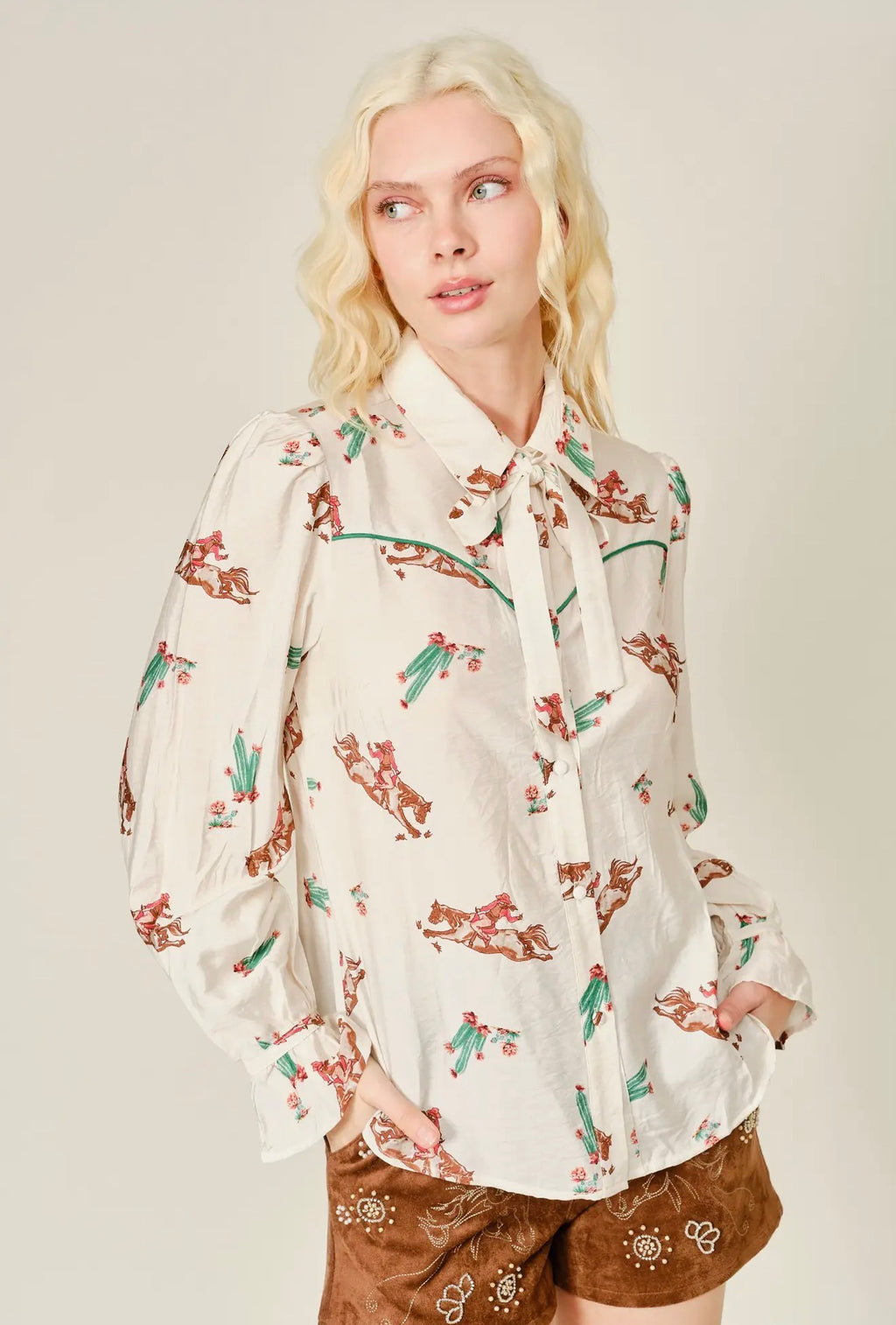Bow Tie Western Button Up Blouse