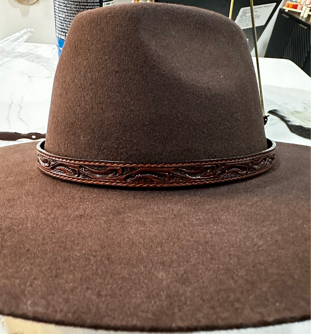 Hand Tooled Buck Leather Hat Band