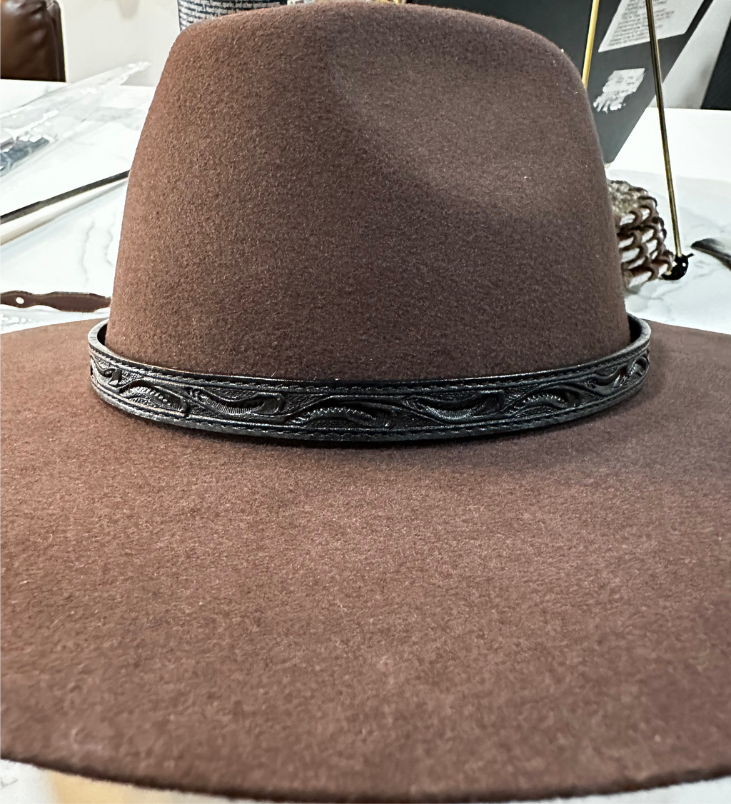 Hand Tooled Buck Leather Hat Band