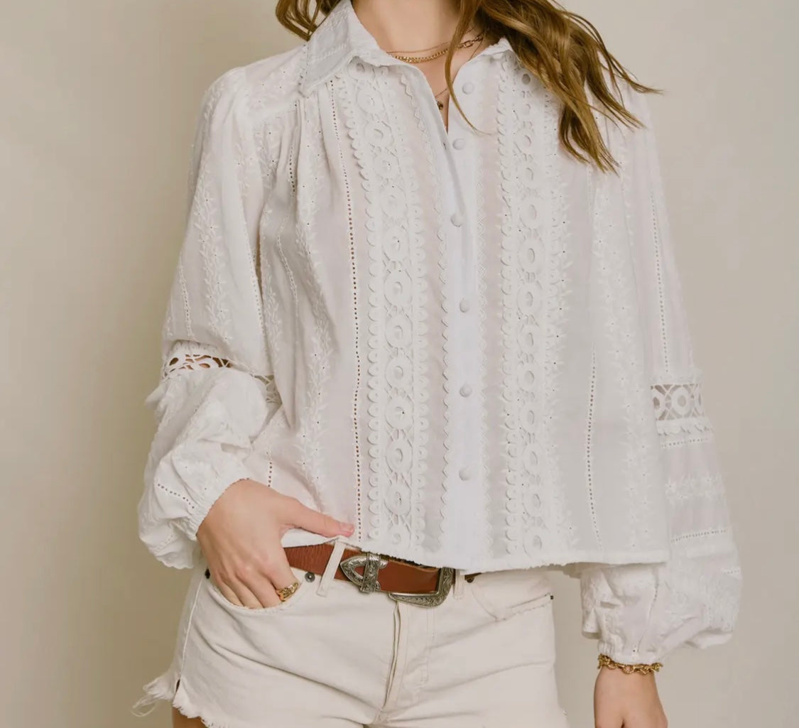 Ivory Lace Up Blouse