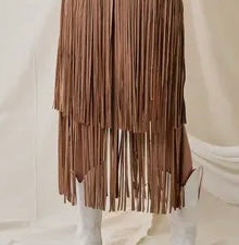 Tan Fringe Maxi Skirt
