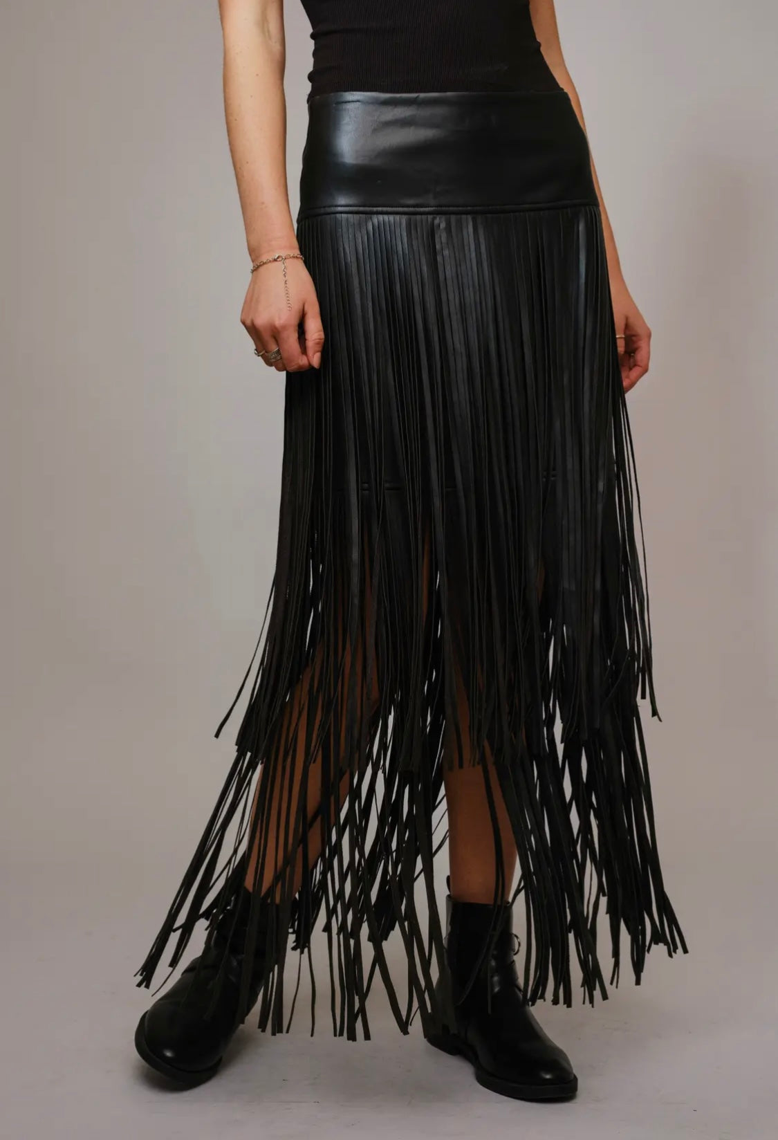 Black Fringe Maxi Skirt
