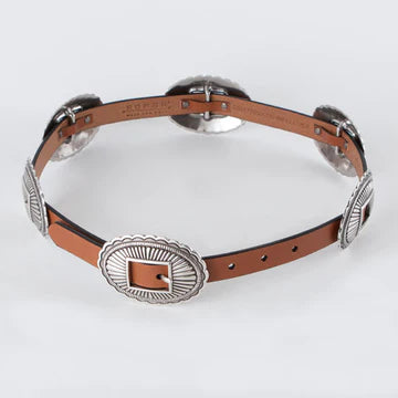 WOMEN'S COGNAC LEATHER CONCHO BELT BROWN & BLACK