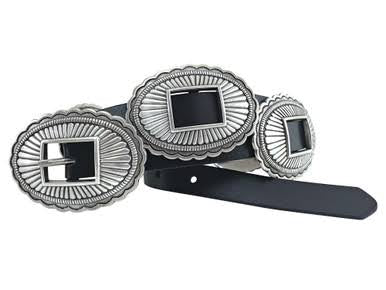 WOMEN'S COGNAC LEATHER CONCHO BELT BROWN & BLACK