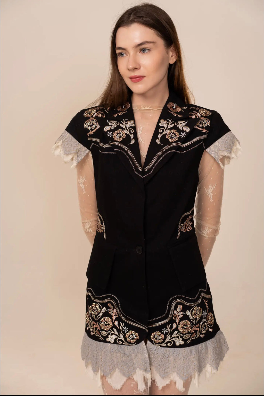 Studded Western Black Blazer Dress