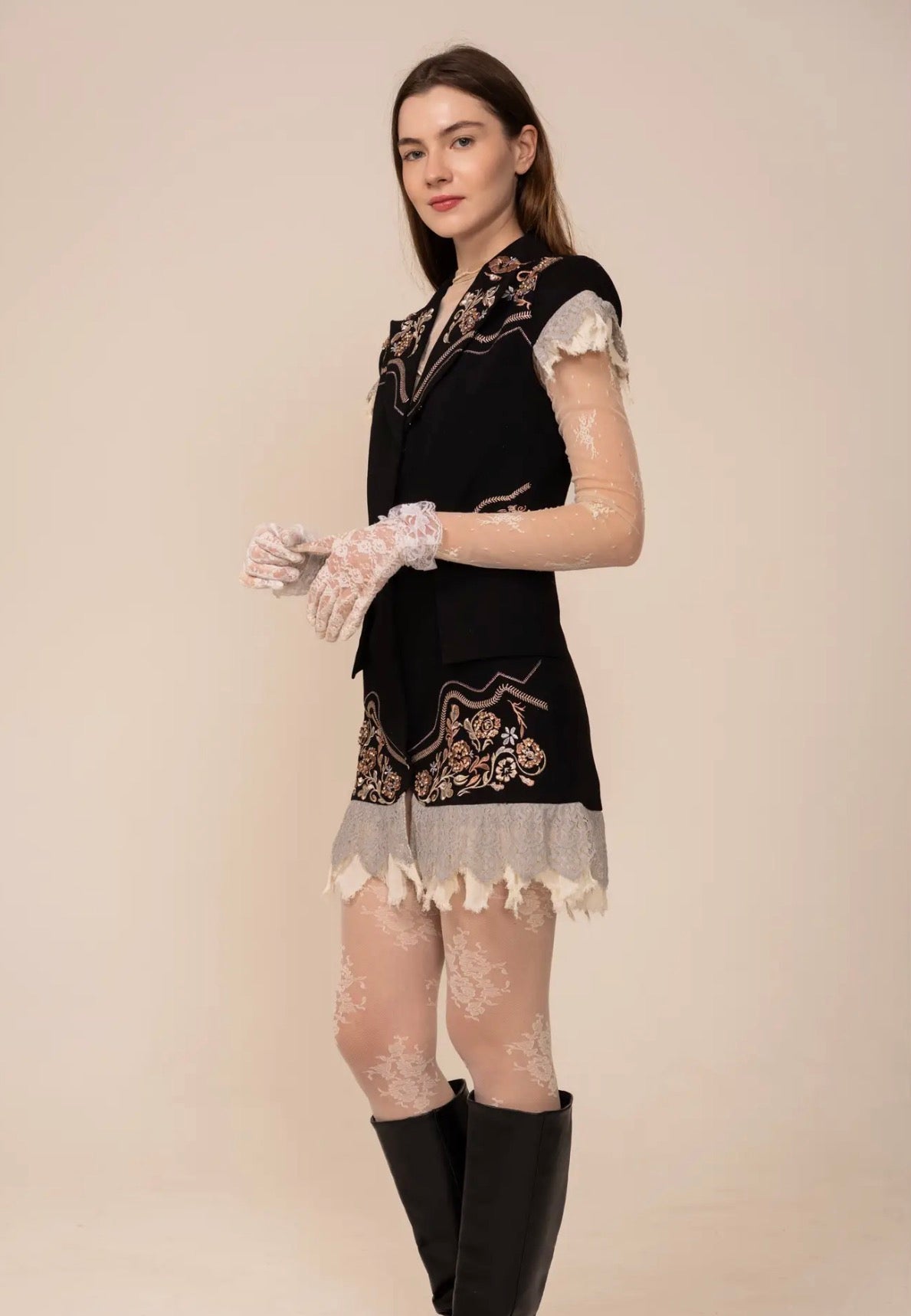 Studded Western Black Blazer Dress