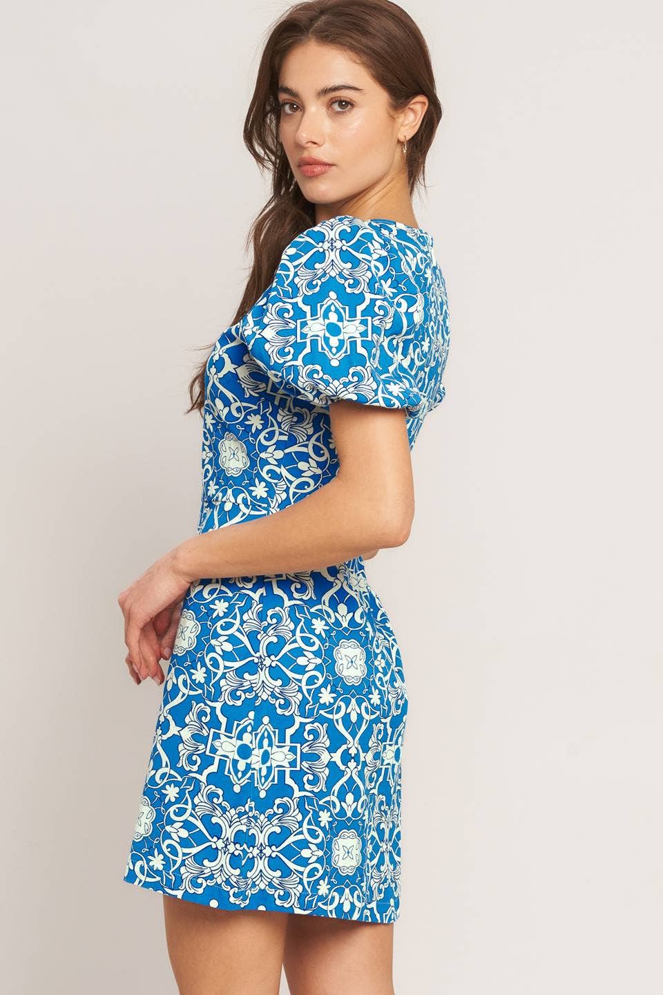 Blue print mini dress