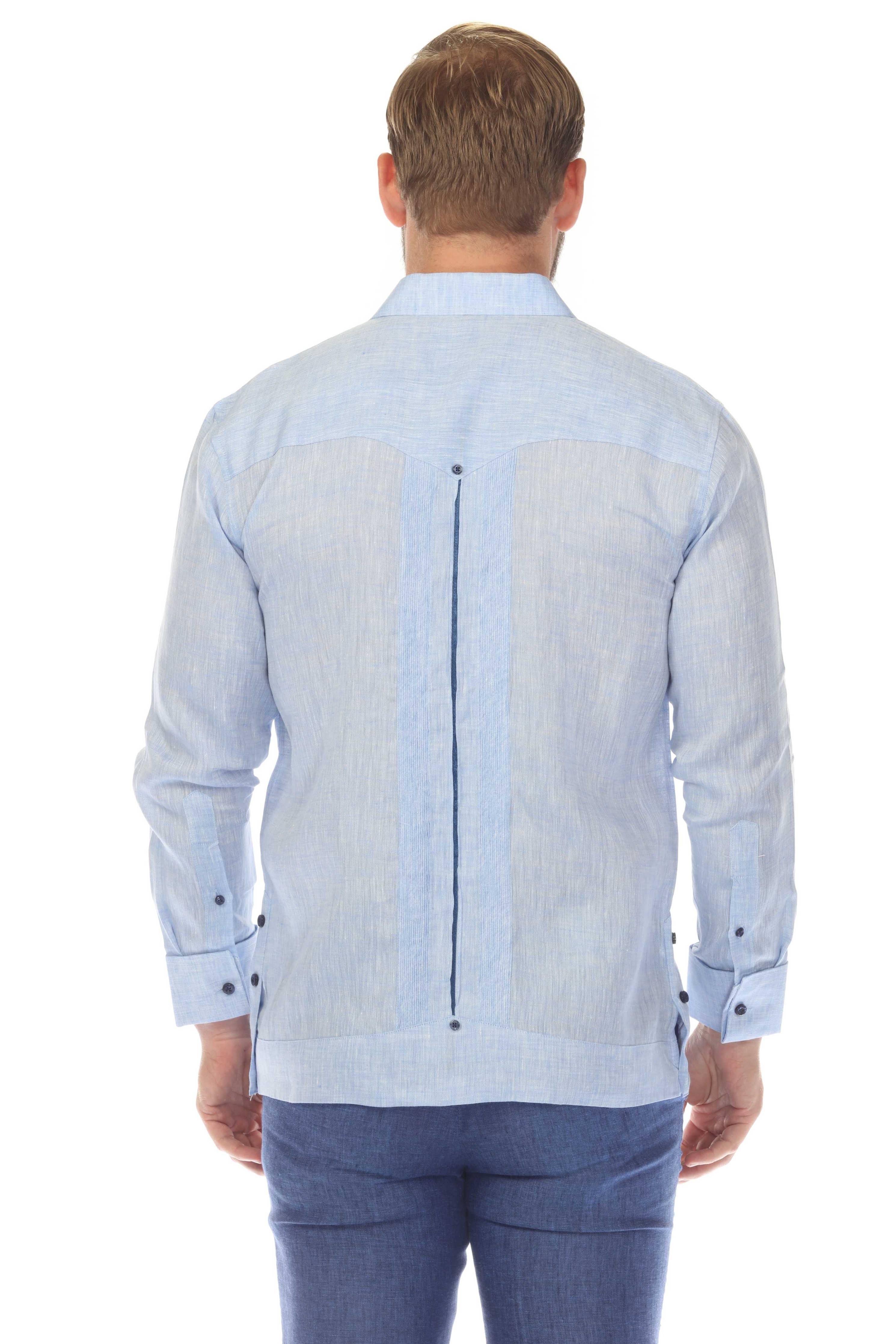 Men's 100% Linen Two Pocket Guayabera with Contrast Satin Taping & French Cuff