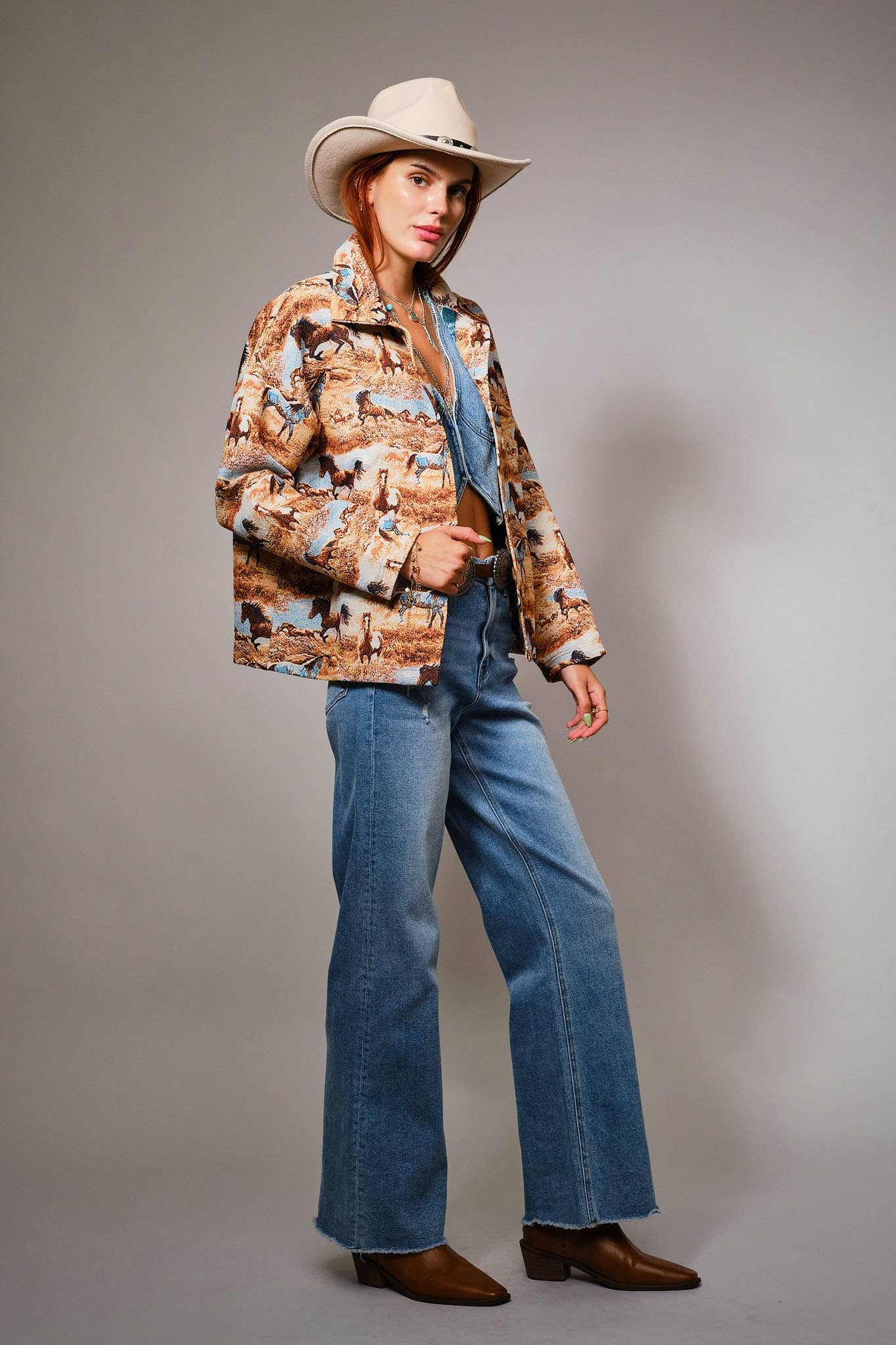 Western Pattern Button Front Jacquard Jacket