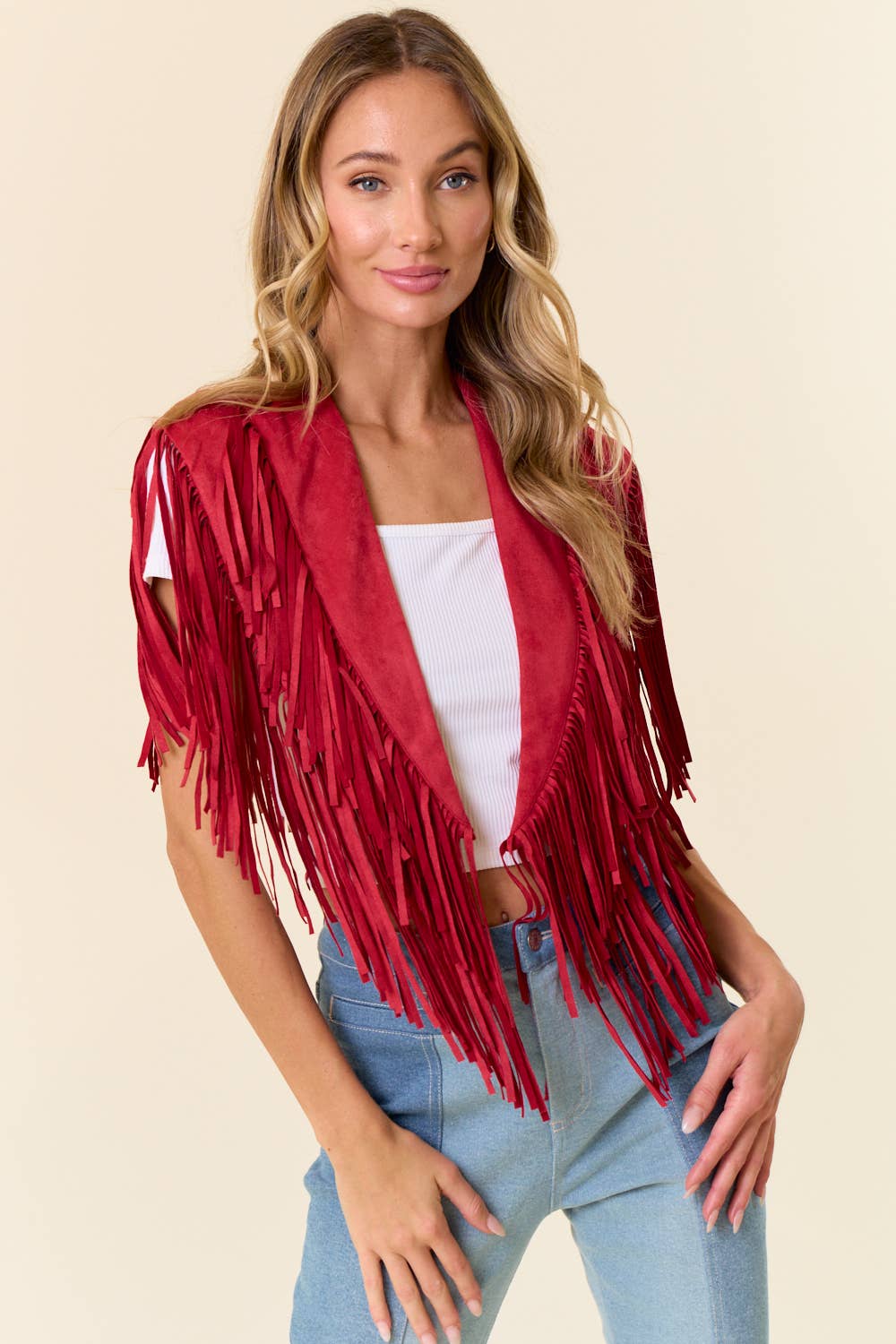 RED WESTERN FRINGE SUEDE COLLAR / SHRUG
