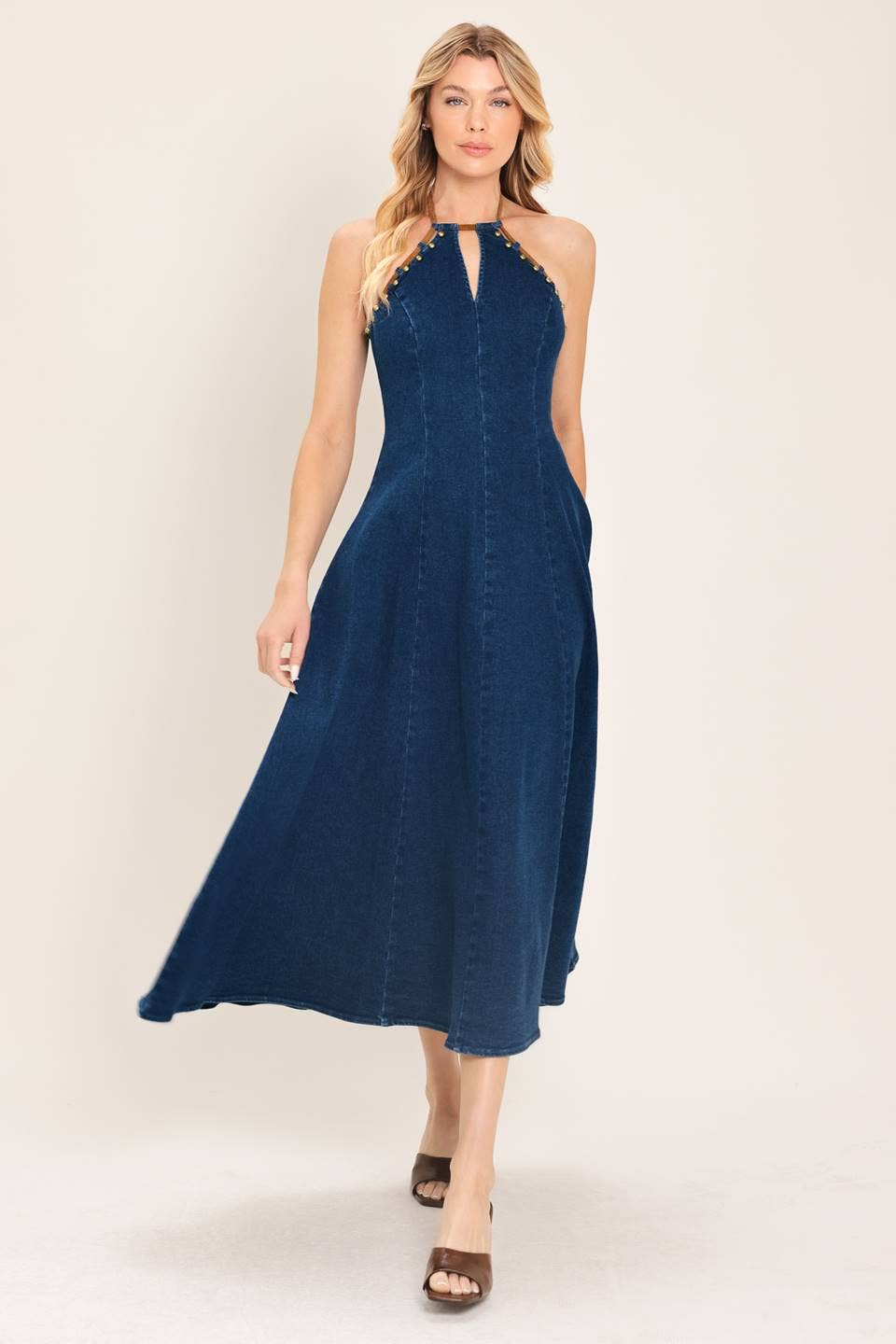 Washed denim midi dress