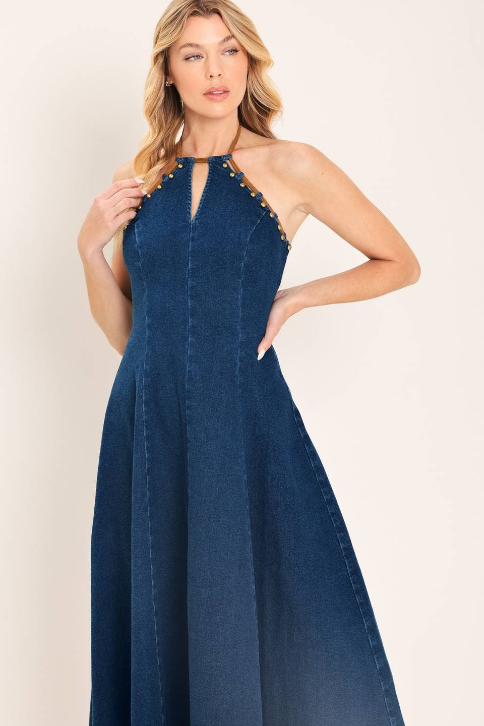 Washed denim midi dress