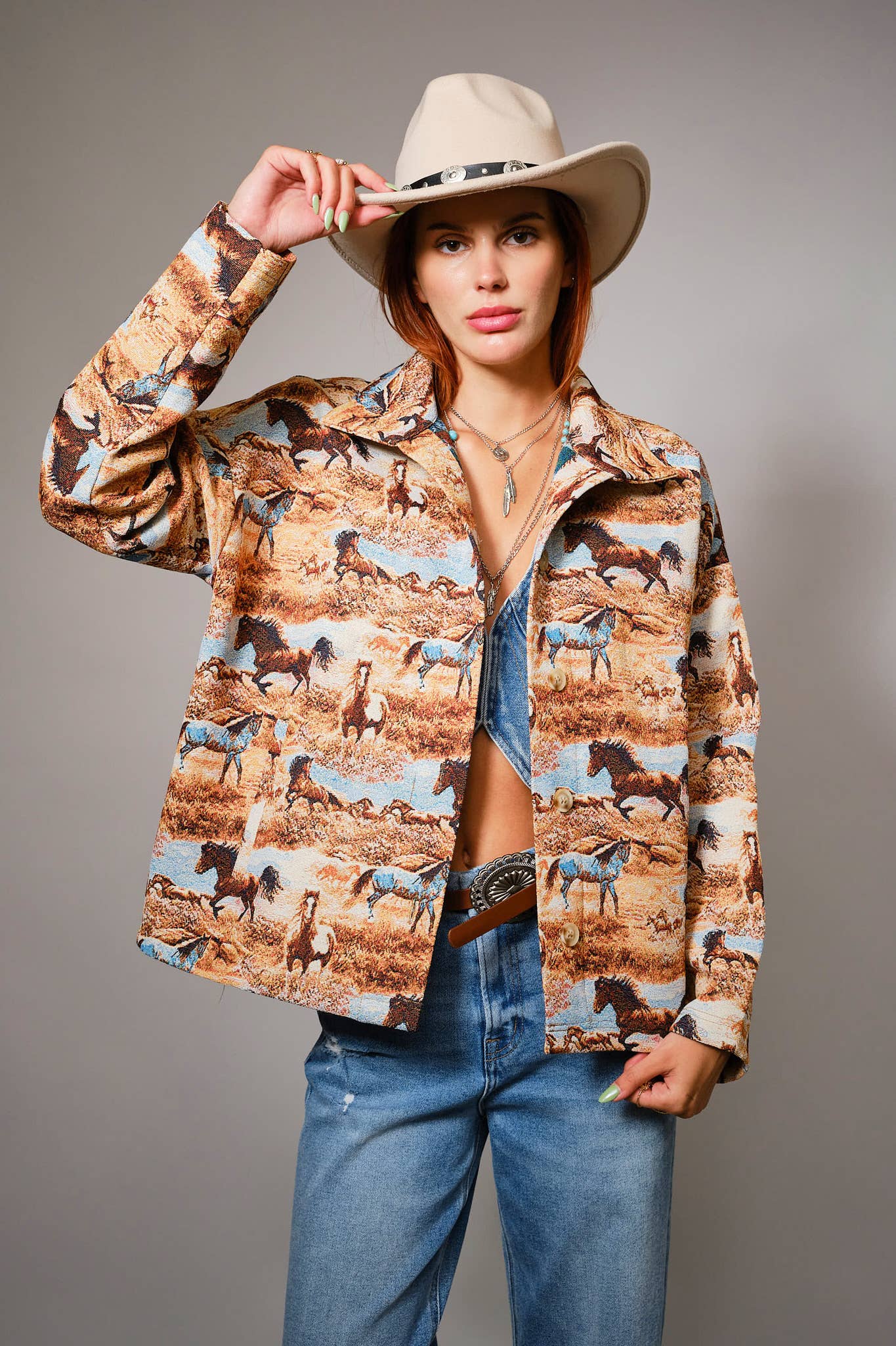 Western Pattern Button Front Jacquard Jacket