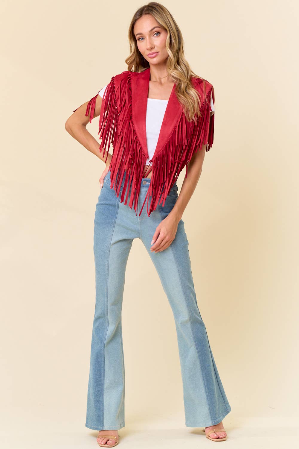 RED WESTERN FRINGE SUEDE COLLAR / SHRUG