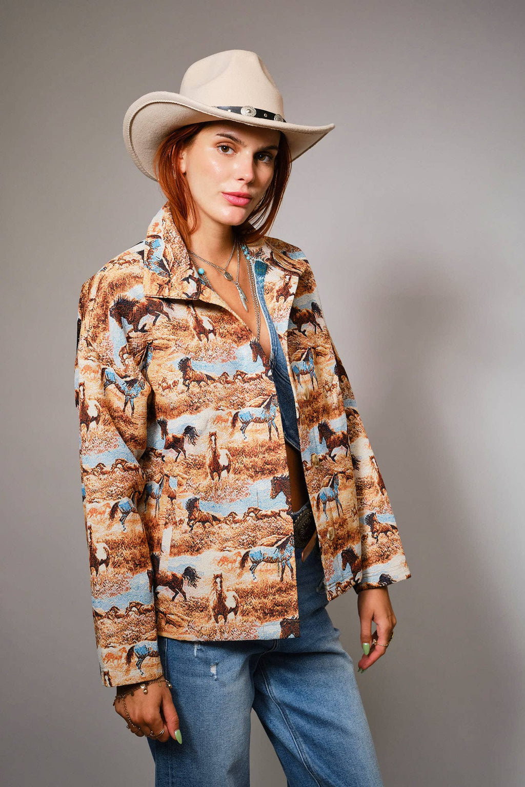 Western Pattern Button Front Jacquard Jacket