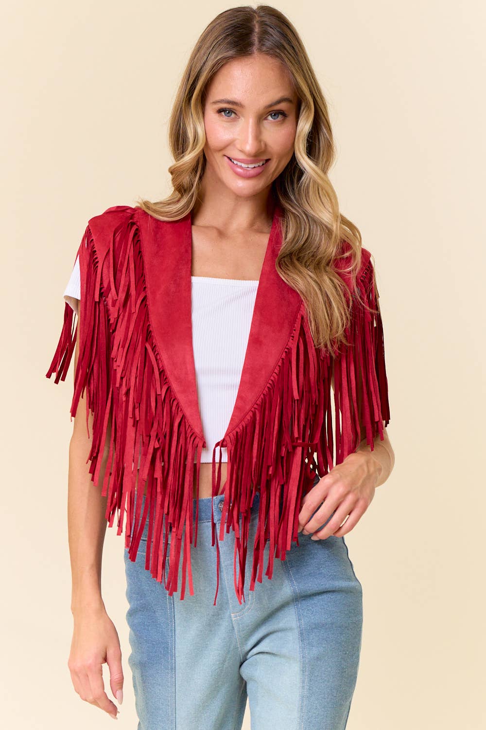 RED WESTERN FRINGE SUEDE COLLAR / SHRUG