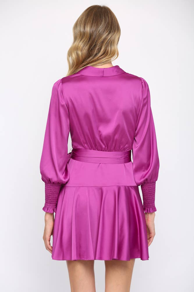 SATIN TIE WAIST WRAP DRESS