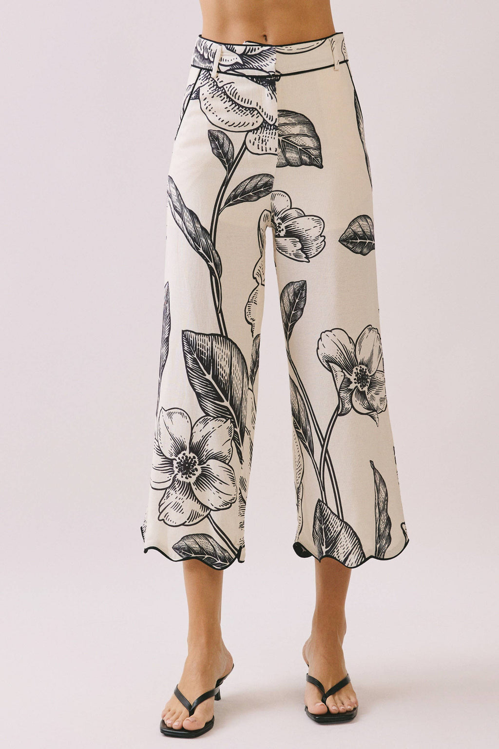 Floral Print Wide Leg Cropped Silhouette Pants