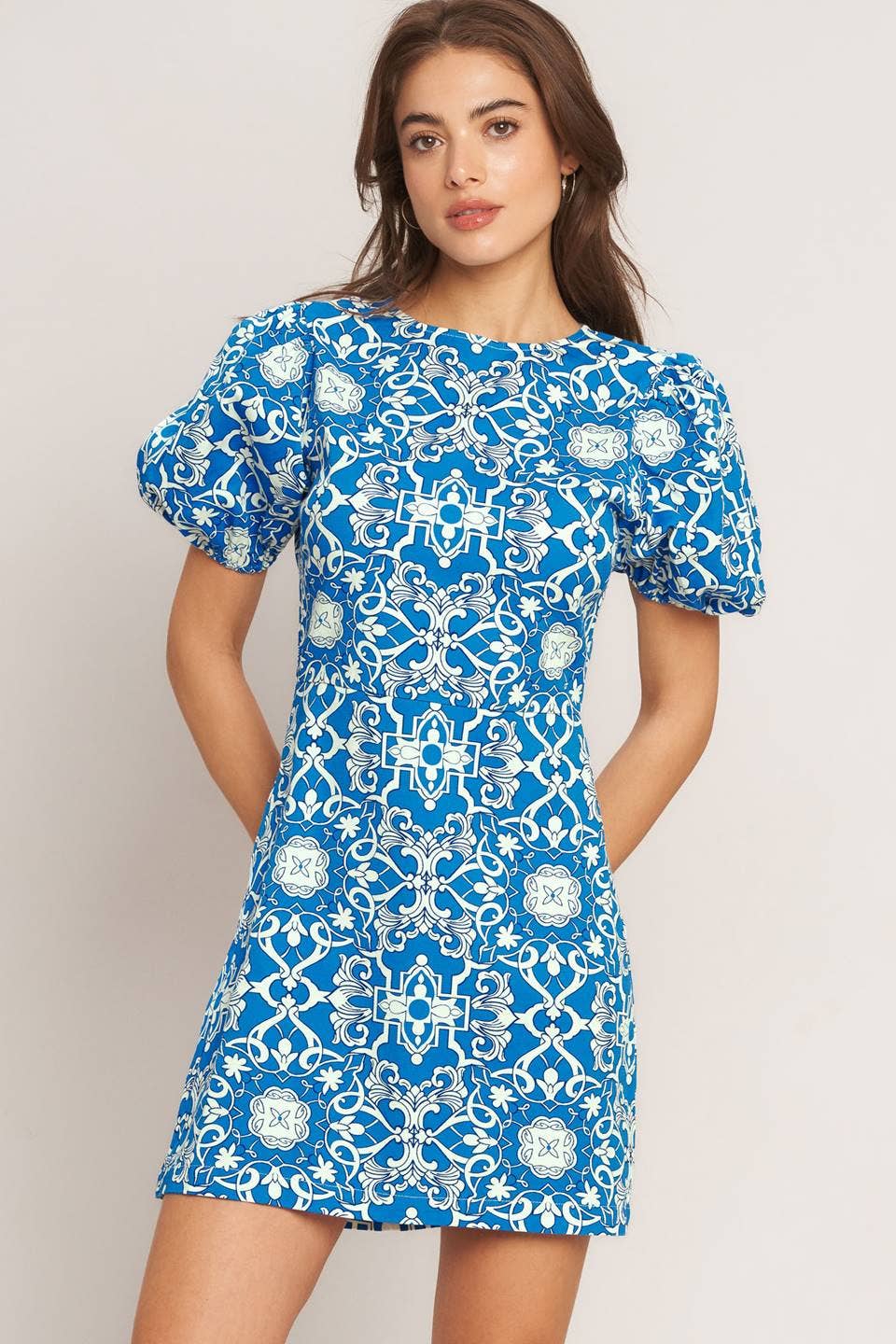 Blue print mini dress