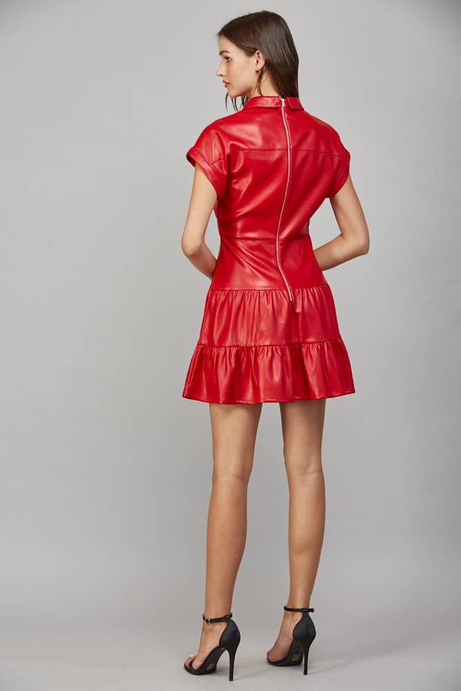 TWISTED FRONT FAUX LEATHER DRESS