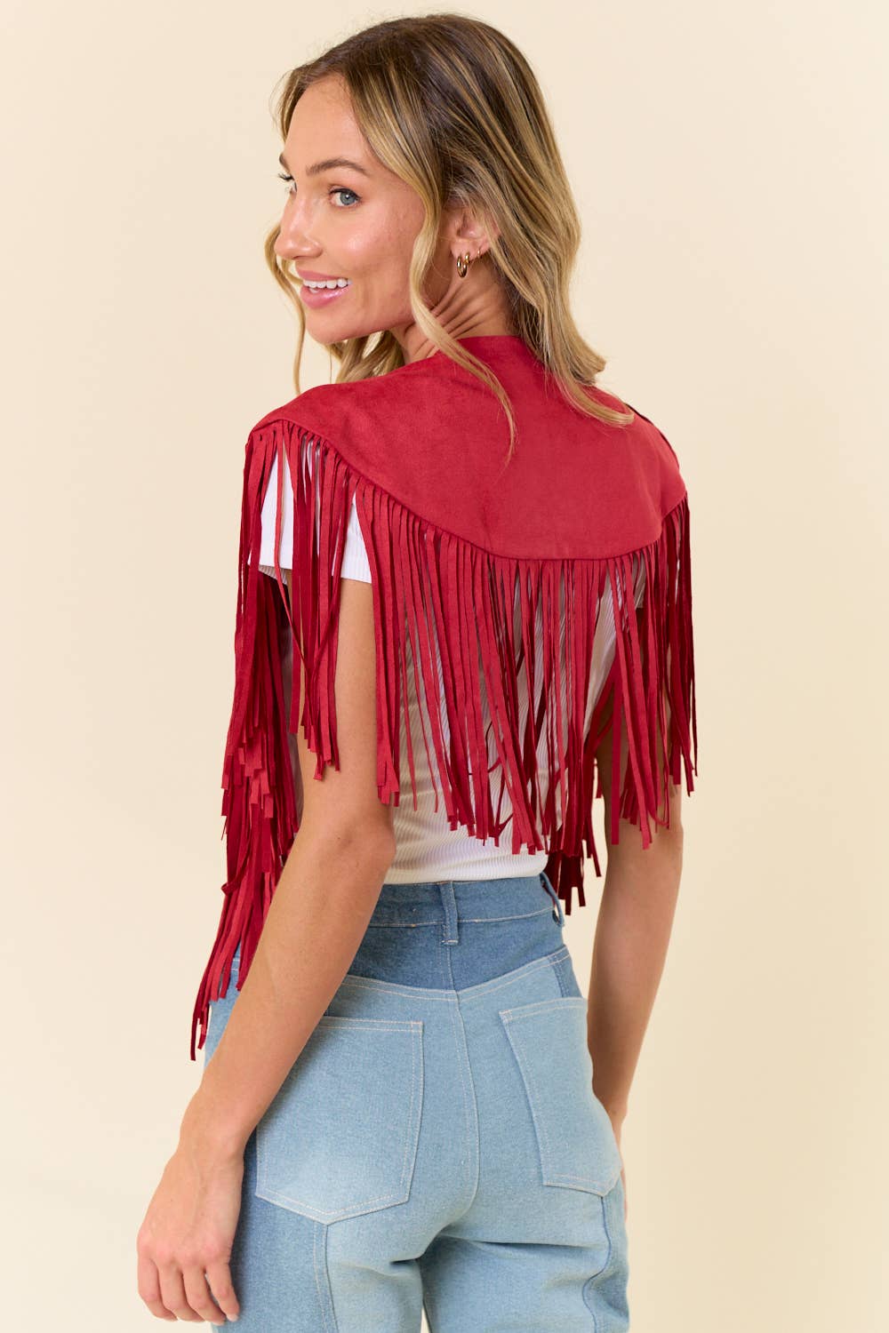 RED WESTERN FRINGE SUEDE COLLAR / SHRUG