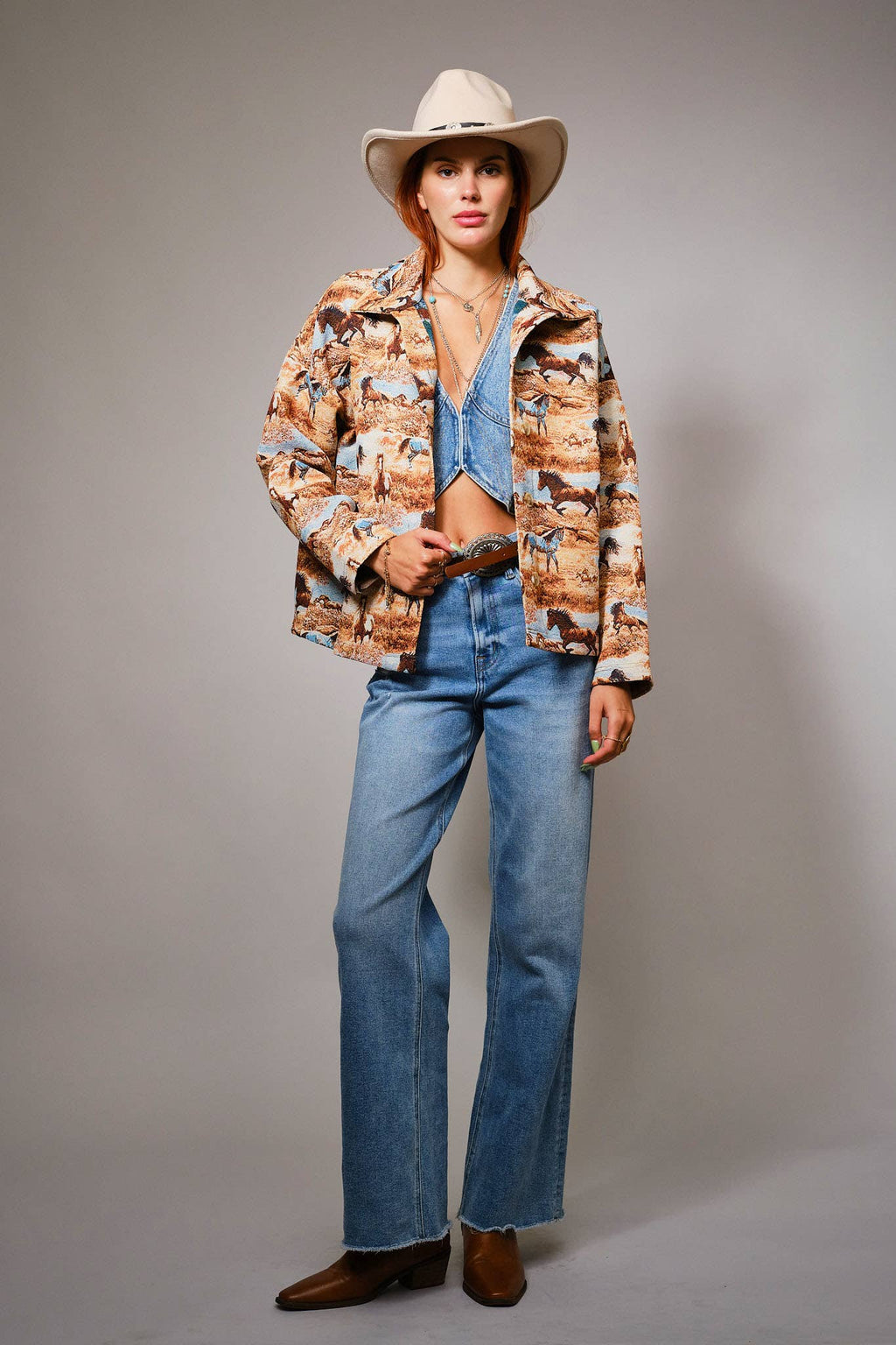 Western Pattern Button Front Jacquard Jacket