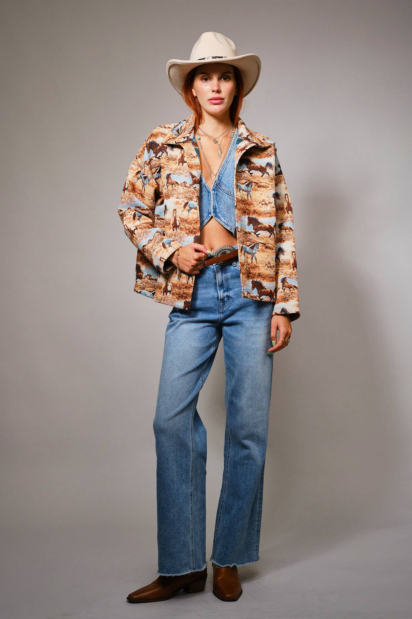 Western Pattern Button Front Jacquard Jacket